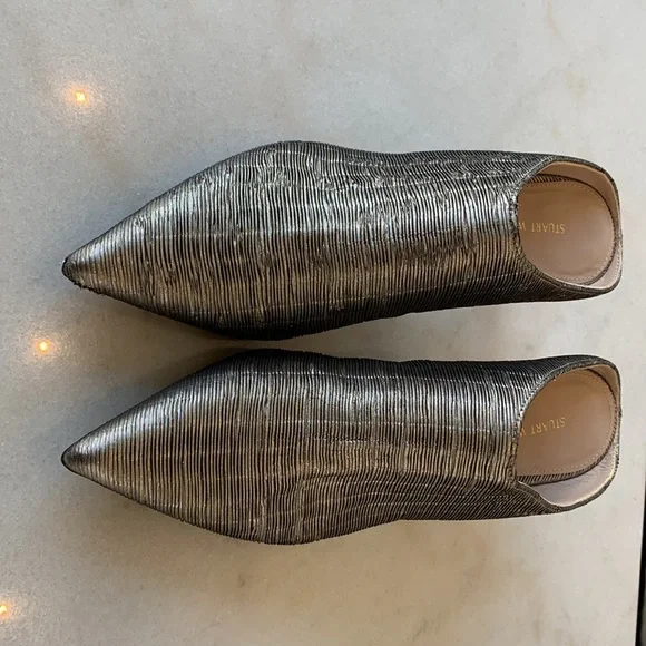 Stuart Weitzman size 6 silver mules with kitten heel. - Picture 4 of 7